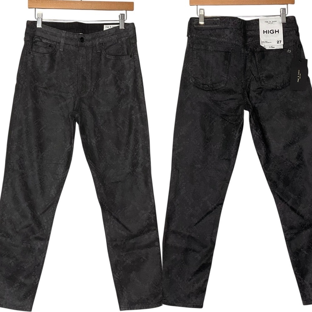 RAG & BONE sz 27 Nina Black Coated Pants High-Waisted Straight-Leg Black Grey